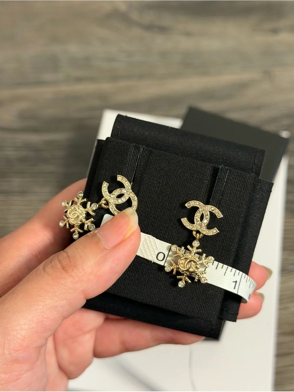 Chanel Gold Crystal CC Snowflake Drop Earrings